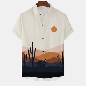 เสื้อเชิ้ตพิมพ์ลายทะเลทรายกระบองเพชรสำหรับผู้ชาย แฟชั่นลำลอง เสื้อชายหาด รีสอร์ท ฤดูร้อน ลายภูมิทัศน์ธรรมชาติ ผ้าโพลีเอสเตอร์ระบายอากาศได้ดี ทอลาย - Product Image 6