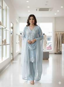 Ensemble de salwar kameez en georgette lourde, magnifique et élégant, de style indien et pakistanais, pour fêtes ethniques, mariages, tenues traditionnelles et décontractées, ou comme tenue de boutique. - Product Image 6
