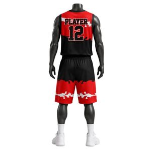 <b>Red</b> Black White Sublimation Basketball Jersey and Shorts Set Team Uniforms Comfortable Breathable Gym Sportswear Training Outfit - Product Image 1