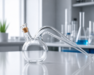Frasco de destilación de vidrio de 250 ml, redondo, para laboratorio, con tapón de vidrio y boquilla larga para destilación - Product Image 2