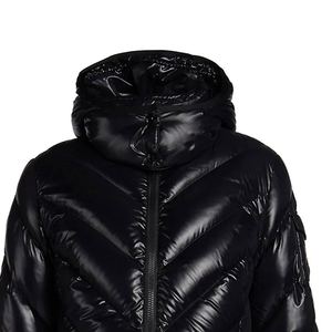 High Quality Glossy Black Hooded Down Jacket Zip Padded Winter Coat Thick <b>Warm</b> Quilted Outerwear Bomber Style Outing Puffer Coat - Product Image 3