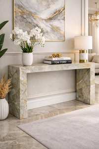 <b>Marble</b> Solid Surface Water Resistant Modern <b>Console</b> <b>Table</b> with Polished Finish and Square Edge for Interior Use - Product Image 3