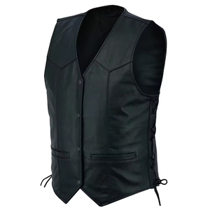 เสื้อกั๊กหนังผู้ชายไซส์ใหญ่แฟชั่น ทรงไม่มีแขน เสื้อกั๊กหนังสำหรับขี่มอเตอร์ไซค์ ทำจากหนังวัวแท้ - Product Image 3