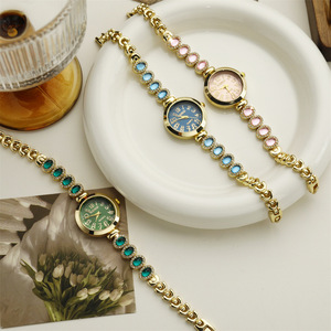 2026 New Factory Wholesale Fashion <b>Disc</b> quartz watch candy wristwatch luxurious and simple gemstone <b>gold</b> strap quartz watch - Product Image 1