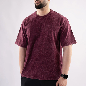 Camiseta de Algodón Lavado Color Granate para Hombre, Manga Corta, Cuello Redondo, Corte Regular, Estilo Casual, Tejido Jersey, Color Sólido, Diseño Liso - Product Image 6