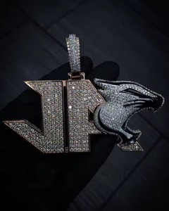 Pendentif Panthère de Luxe en Argent 925 et Moissanite, entièrement serti de micro-incrustations, taille brillant rond, breloque à thème lettre, bijoux Hiphop pour homme - Product Image 2