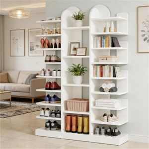 ชั้นวางรองเท้าไม้แบบอิสระพร้อมชั้นวางของแบบเปิดและขาตั้ง - Product Image 1