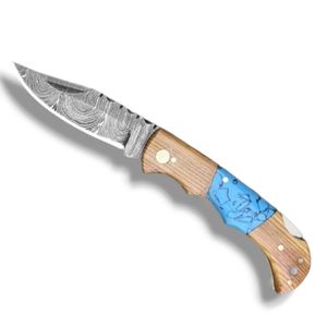 Cuchillos Plegables Resistentes con Hoja de Acero Estampado, Empuñadura con Ranura para el Dedo y Funda Protectora de Cuero para Acampar al Aire Libre - Product Image 2