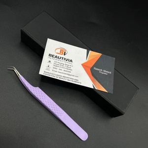 45 Degree Pointed Sustainable Stainless Steel Strong Grip Eyelash Tweezers Purple Powder Coated Custom Logo <b>Lash</b> Extension - Product Image 3