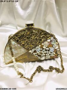Handmade Designer Brass MOP <b>Clutch</b> for Ladies Wedding and Evening Use Crafted Mother of <b>Pearl</b> <b>Bag</b> - Product Image 3