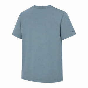 T-shirt en coton bleu poussière à col rond avec détail de manches minimalistes, personnalisable, uni, à manches courtes, pour homme, vêtement décontracté, vente en gros - Product Image 4