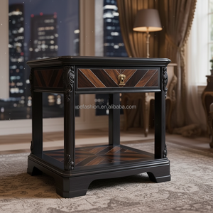 Support à plantes en bois massif noir antique OE-FASHION, table de présentation de fleurs à étages de luxe avec marqueterie en noyer - Product Image 6