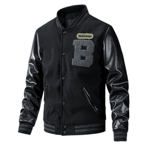 เสื้อแจ็คเก็ตเบสบอลผู้ชายแบบ Letterman พร้อมรายละเอียดผ้าถักแบบริบและทรงทันสมัยสำหรับไลฟ์สไตล์ลำลองและการแต่งกายแฟชั่น - Product Image 1