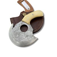 Cuchillo Ulu de Acero de Damasco Hecho a Mano Personalizado, Hacha para Pizza, Cuchillo de Bolsillo con Mango de Hueso de Camello Premium, Cuchillo de Caza Forjado a Mano con Funda