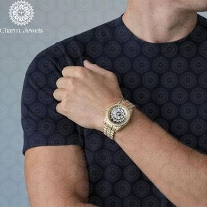 Montre de luxe en or Charm Jewels avec lunette sertie de diamants, mouvement à quartz analogique, cadran rond de 42 mm, montre unisexe tendance - Product Image 3