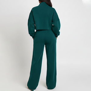 Design Your Own Fall Winter Sweatsuit Workout Gym Crop <b>Top</b>& Joggers Print/Embroidery LOGO Two Pcs French Terry Women Set - Product Image 2