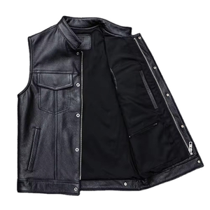 Gilet de motard en cuir véritable pour homme, gilet de moto personnalisé en cuir de vachette véritable, veste en cuir sans manches à fermeture éclair et boutons, vente en gros - Product Image 6
