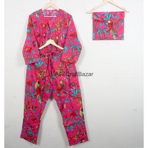 Conjunto de pijama 100% algodón, ropa de dormir estampada, conjunto de pijama de dos piezas con cintura elástica, pantalones y top de manga larga para el verano. - Product Image 3