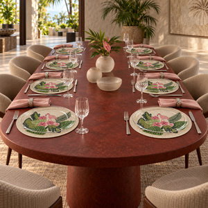 Set de table en verre à perles motif flamant rose avec accents floraux de feuillage vert |   Set de table décoratif résistant à la chaleur et écologique pour une ambiance élégante - Product Image 4