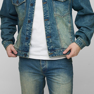 <span class=keywords><strong>Giacca</strong></span> in Denim di Qualità per Uomo, Casual, con Ricami, Antivento, <span class=keywords><strong>Oversize</strong></span>, Spalle Scese, Effetto Vissuto, Nero, 100% Cotone, Invernale - Product Image 4