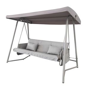 Sillón Columpio de Patio Color Champán con Cojín y Toldo Ajustable, Cama Columpio Metálica de 3 Plazas - Product Image 4