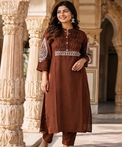 Cotton Embroidered Ankle-Length <b>Kurta</b> Set <b>Women</b> Traditional Indian Pakistani Style Casual Wear Loose Fit 86833 SHAGUN - Product Image 1