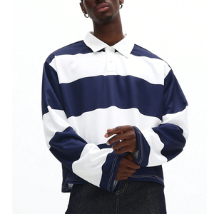 Camiseta de rugby para hombre al por mayor, camiseta de fútbol de algodón, polos personalizados de manga larga para hombre, camiseta de rugby con cuello de solapa y rayas de corte holgado - Product Image 5