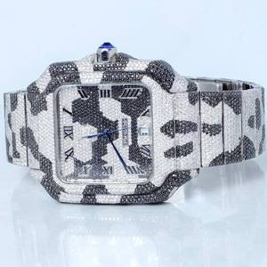 Montre chronographe de luxe en moissanite, boîtier rond de 42 mm, bracelet en acier inoxydable, mouvement à quartz analogique, fermoir déployant, unisexe - Product Image 5