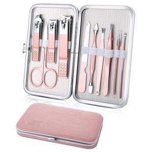 DANTRIC IMPLANTS 10 in 1 Stainless Steel Nail Kit with Case Portable Manicure <b>Tools</b> Set for Adult Luxurious Style <b>Pink</b> Color - Product Image 1