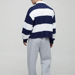 Wholesale Custom <b>Men's</b> Rugby for <b>Shirt</b> <b>Long</b> <b>Sleeve</b> Navy Blue <b>White</b> 100% Cotton Casual Streetwear Breathable Quick Dry - Product Image 2