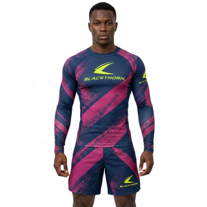 Rashguard de manga larga para hombre, con estampado por sublimación OEM para MMA y BJJ, transpirable, antibacteriano, UPF50+ - Product Image 5
