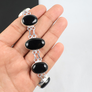 New Arrival 925 Sterling Silver Black Onyx Link <b>Bracelet</b> Handcrafted Natural Opaque Gemstone Oval <b>Stone</b> Chain <b>Bracelet</b> Jewelry - Product Image 4