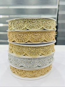 Elegante Ribete de Encaje Bordado con Pedrería, Patrón Circular Dorado y Plateado de 4 a 4 7/8 Pulgadas para Decoración de Vestidos - Product Image 2