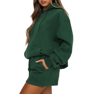 Ensemble de sweats à capuche en molleton de polyester 100% coton à manches longues pour femmes sweat-shirt imprimé brodé à épaules tombantes avec matériau en soie - Product Image 3