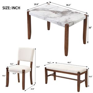 Set da Pranzo Moderno 4 Pezzi: Tavolo Effetto Marmo 117 cm e 2 Sedie Imbottite, Salvaspazio per 4 Persone, Ideale per Cucina - Product Image 4