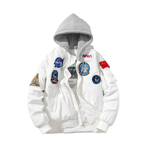 Veste universitaire en velours côtelé pour homme et femme, style Astronaut Pilot, coupe-vent, respirante, écologique, col montant, par Fabric Studio - Product Image 1