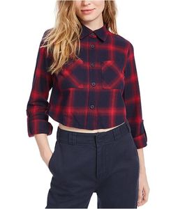 Custom Women's Plus Size Spring Casual Short Sleeve <b>Crop</b> Flannel Shirt Plaid Button-Up OEM 100% Cotton Eco-Friendly <b>Top</b> - Product Image 1