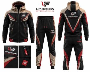 Survêtement à capuche en polyester personnalisé pour hommes, fermeture éclair intégrale, vêtements de sport, tenue de jogging, fabricant OEM ODM - Product Image 1