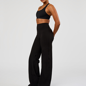 Sujetador deportivo de color liso para mujer, espalda cruzada, cuello redondo, soporte medio, sin costuras, para yoga y entrenamiento, negro - Product Image 5
