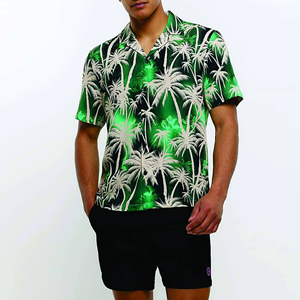 Wholesale Men's Casual Fashion 100% Polyester Knitted Digital Printed Hawaiian Resort Shirt Set 3D Breathable Quick Dry - Product Image 4