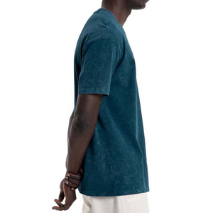 T-shirts décontractés pour hommes en coton tricoté, coupe oversize, style urbain, effet vintage, délavé à l'acide, imprimé, couleur unie, respirants - Product Image 2
