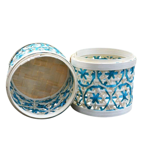 Eco-Friendly Sustainable Bamboo <b>Gift</b> <b>Box</b> Cylindrical Woven Mesh Lid Elegant Home Decor Desktop Storage Creative Present - Product Image 1