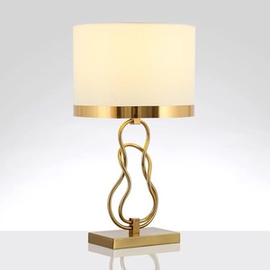 KS International Modern Iron Table Lamp Fabric <b>Drum</b> <b>Shade</b> Eco-Friendly Halogen Bulb Bedside Night <b>Light</b> Decorative Bedroom Lamp - Product Image 1