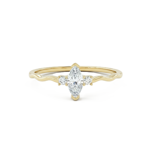 Bague minimaliste à trois pierres en or massif 9K 10K avec diamants de laboratoire marquise et ronds, clarté DEF VS VVS, motif vague, vente en gros - Product Image 4