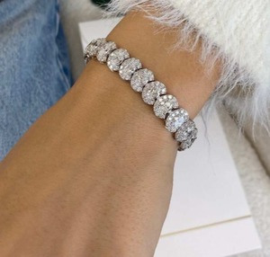 Pulsera de Plata de Ley 925 con Diamantes Cultivados en Laboratorio, Estilo Cubano, Color E, VVS, Ajustable, Joyería de Lujo para Mujer - Product Image 2