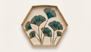 Luxury Hexagon Blue Floral Enamel Serving <b>Tray</b> with <b>Gold</b> Handles Decorative Metal <b>Tray</b> for <b>Coffee</b> <b>Table</b> Ottoman Home Decor - Product Image 3