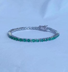 Natural Emerald Stone Charm <b>Bracelet</b> Sterling Silver White Gold Plated Luxury Elegant Green <b>Gemstone</b> Jewelry May Wedding - Product Image 1