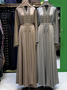 Modern High Quality Abaya Stone Work Handmade Sequined Arabic Dubai Style Full Flare Nida Fabric Evening Party Dress - Product Image 4