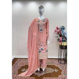 DISEÑADOR CHINON BORDADO SECUENCIA DAIMOND TRABAJO A MANO TOP PALAZZO CON DUPATTA PEACH - Product Image 6