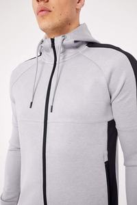 Fournisseur OEM Logo personnalisé en gros fermeture éclair gris coton uni poche kangourou cordon de serrage broderie manches longues survêtement pour hommes - Product Image 4